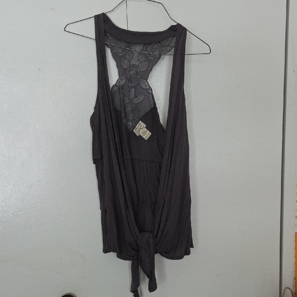 Gray Lace Back Tank Top